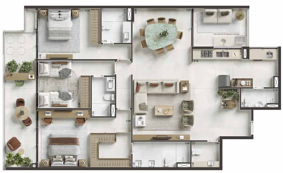 Planta oficial ilustrativa de Apartamentos de 3 suítes