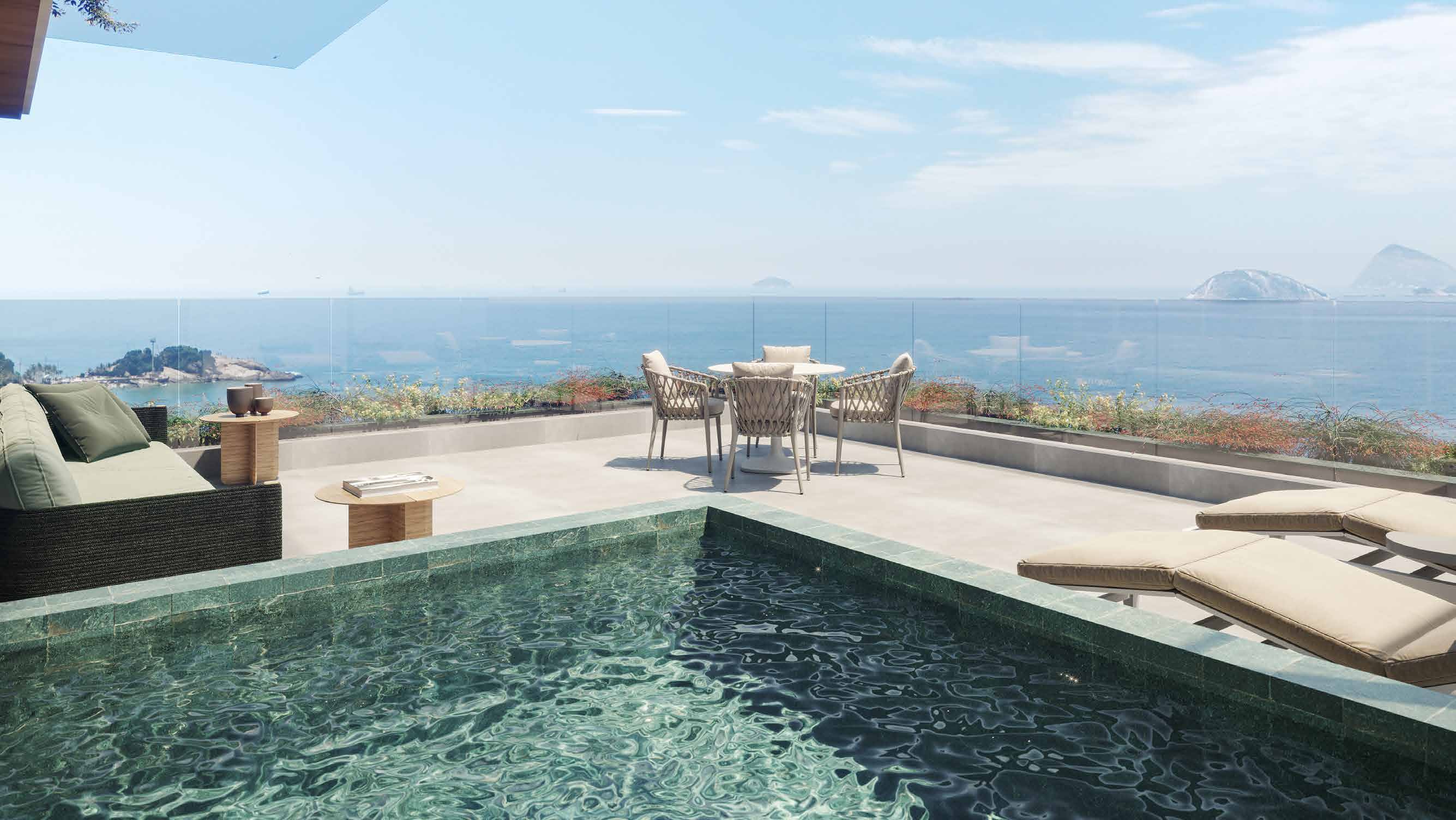 Terraço privativo oficial com piscina e vista para o mar